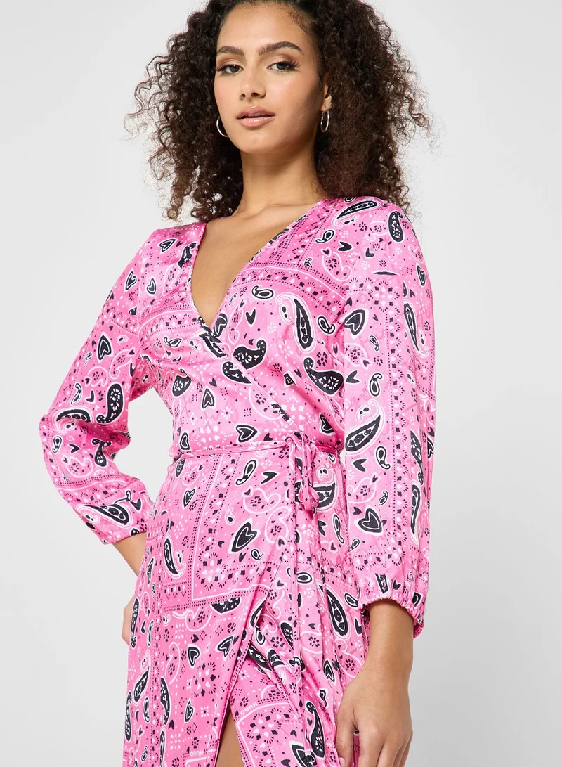 HUGO Wrap Neck Printed Dress