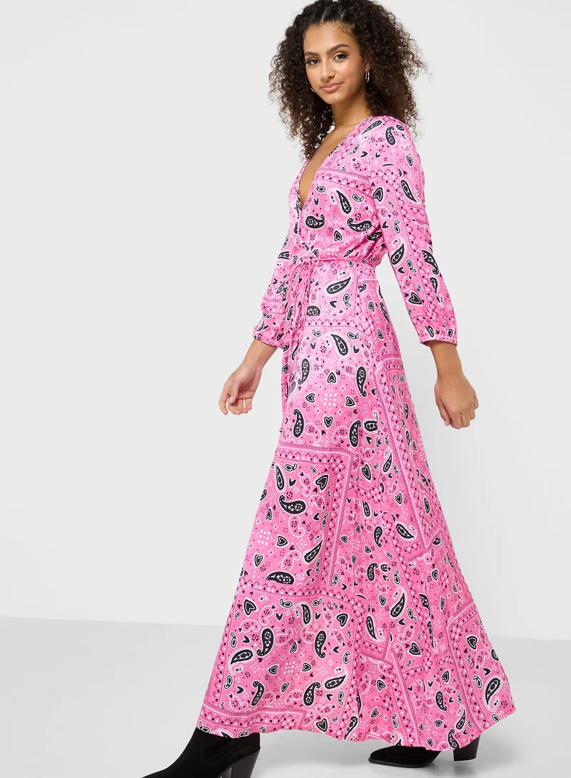 HUGO Wrap Neck Printed Dress