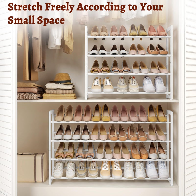 FAVOOSTY 4-Tier Expandable Shoe Rack, Adjustable Shoe Shelf Storage Organizer Space Saving Metal Free Standing Shoe Rack for Entryway Closet Doorway, White - Image 2