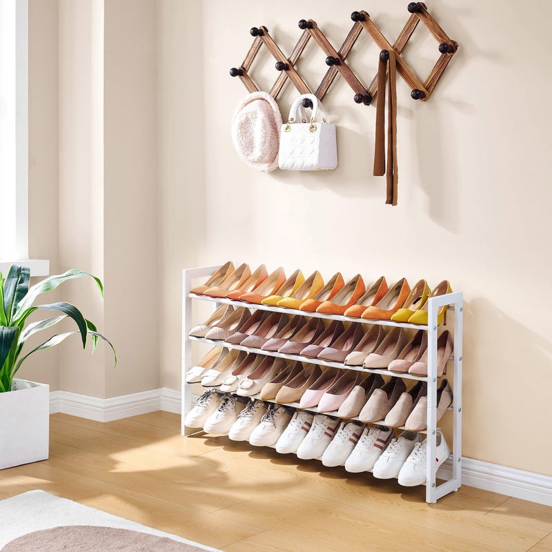 FAVOOSTY 4-Tier Expandable Shoe Rack, Adjustable Shoe Shelf Storage Organizer Space Saving Metal Free Standing Shoe Rack for Entryway Closet Doorway, White - Image 4