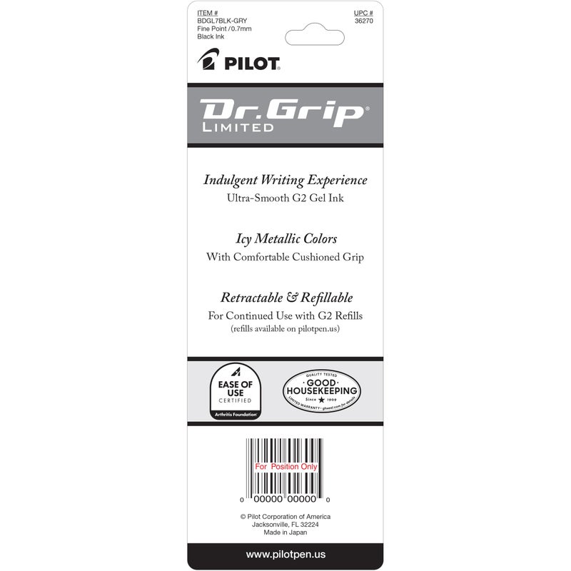 PILOT Dr. Grip Limited Refillable & Retractable Gel Pen, Fine Point, Black, Single Pen - Ideal for School, Journaling & Office Writing - Image 2