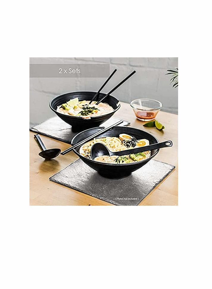 2 Sets of Ramen Bowl (Black Melamine),6pcs,37oz Soup Bowls with Chopsticks and Spoons Set for Ramen,Pho,Noodles,Asian Dishes - Image 5