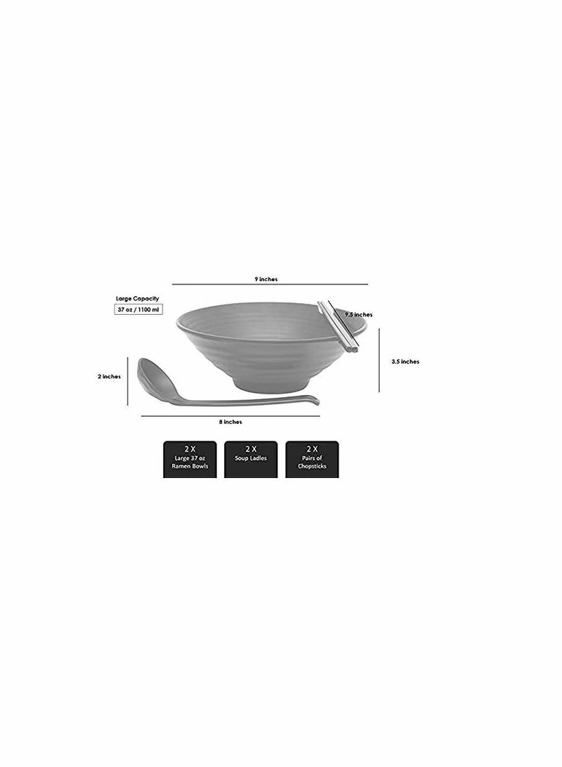 2 Sets of Ramen Bowl (Black Melamine),6pcs,37oz Soup Bowls with Chopsticks and Spoons Set for Ramen,Pho,Noodles,Asian Dishes - Image 3