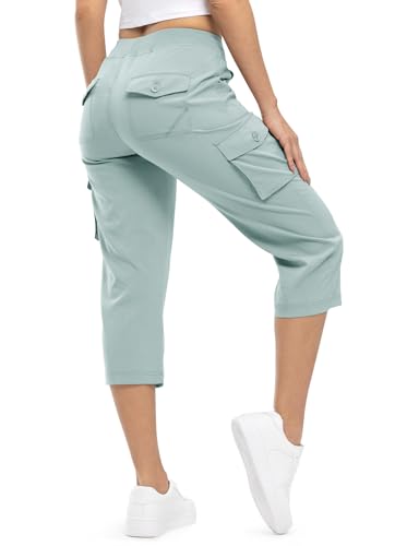 TBMPOY Womens Cargo Capris Hiking Lightweight Pants 6 Pockets Quick Dry Casual Outdoor Trip Loose Shorts Cropped Cotton Blue XXL - Image 1
