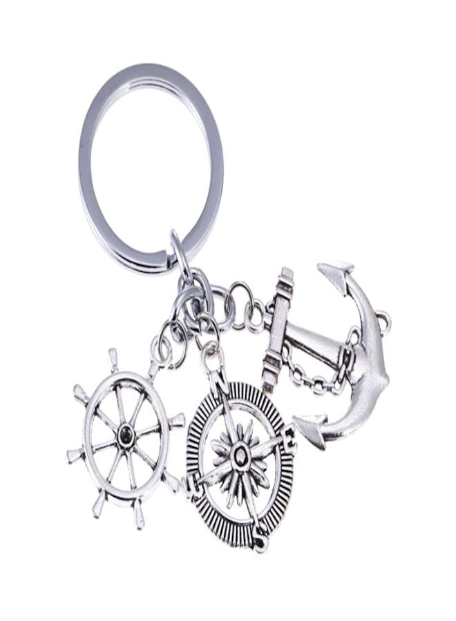 NIBEMINENT Retro Alloy Compass Anchor Rudder Key Chain