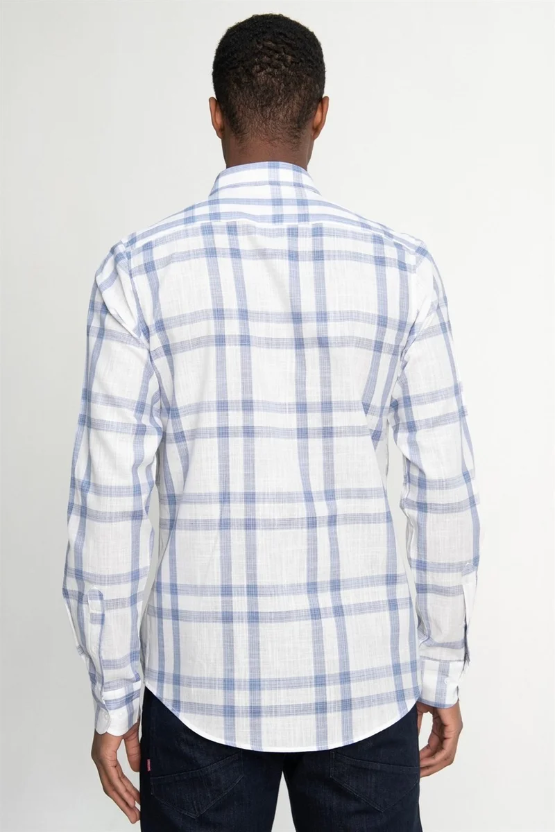 Tudors Slim Fit Long Sleeve Checked Collar Buttoned Linen Men's Shirt -