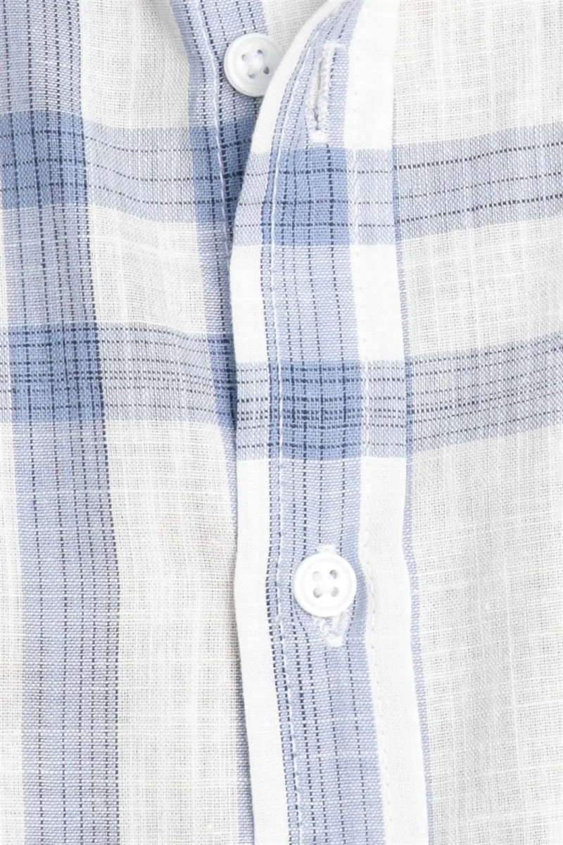 Tudors Slim Fit Long Sleeve Checked Collar Buttoned Linen Men's Shirt -