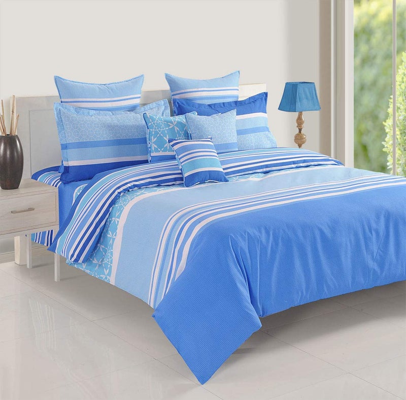 Swayam Roto Cotton Double Bedsheet with 2 Pillow Covers | Size 90 x 100 inch | 144 TC | Striped Design | Soft Breathable Bed Sheet | Comfortable & Durable for Bedroom - Blue - Image 1