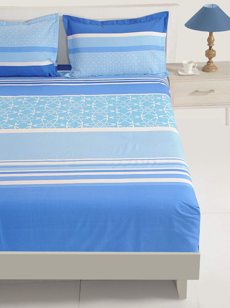 Swayam Roto Cotton Double Bedsheet with 2 Pillow Covers | Size 90 x 100 inch | 144 TC | Striped Design | Soft Breathable Bed Sheet | Comfortable & Durable for Bedroom - Blue - Image 3