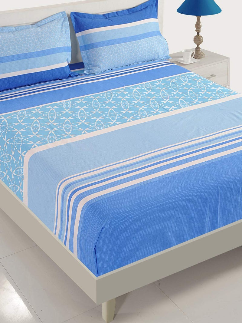 Swayam Roto Cotton Double Bedsheet with 2 Pillow Covers | Size 90 x 100 inch | 144 TC | Striped Design | Soft Breathable Bed Sheet | Comfortable & Durable for Bedroom - Blue - Image 2