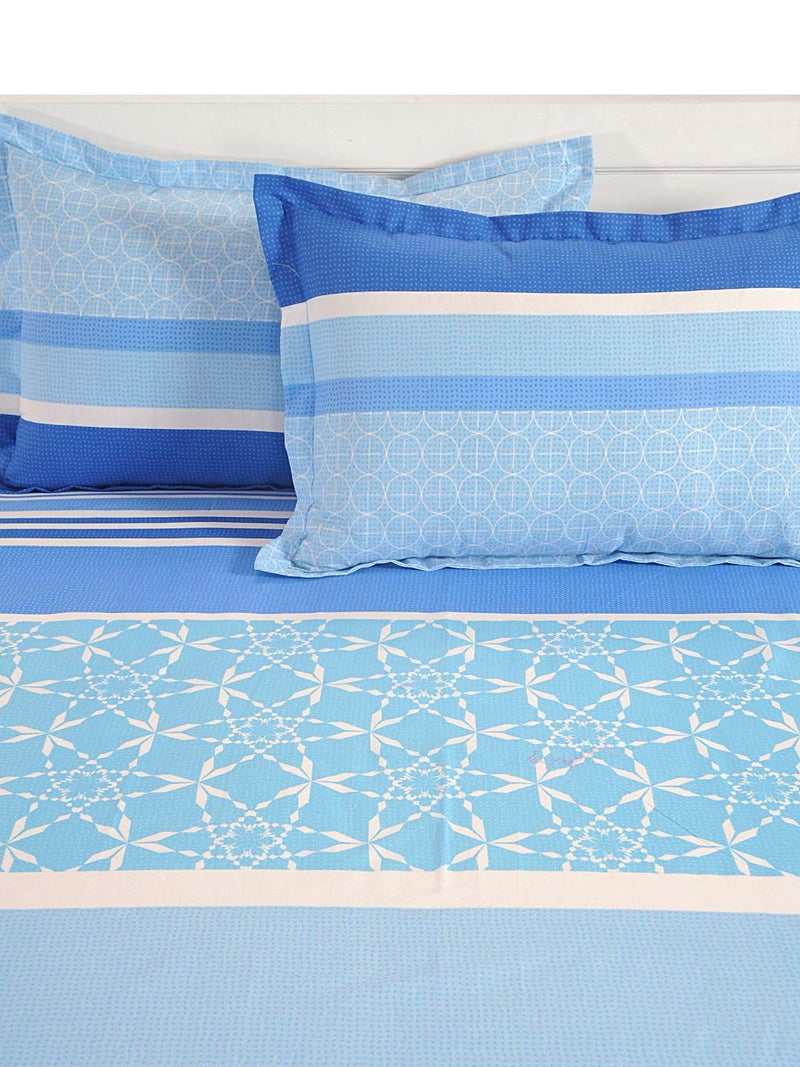 Swayam Roto Cotton Double Bedsheet with 2 Pillow Covers | Size 90 x 100 inch | 144 TC | Striped Design | Soft Breathable Bed Sheet | Comfortable & Durable for Bedroom - Blue - Image 4