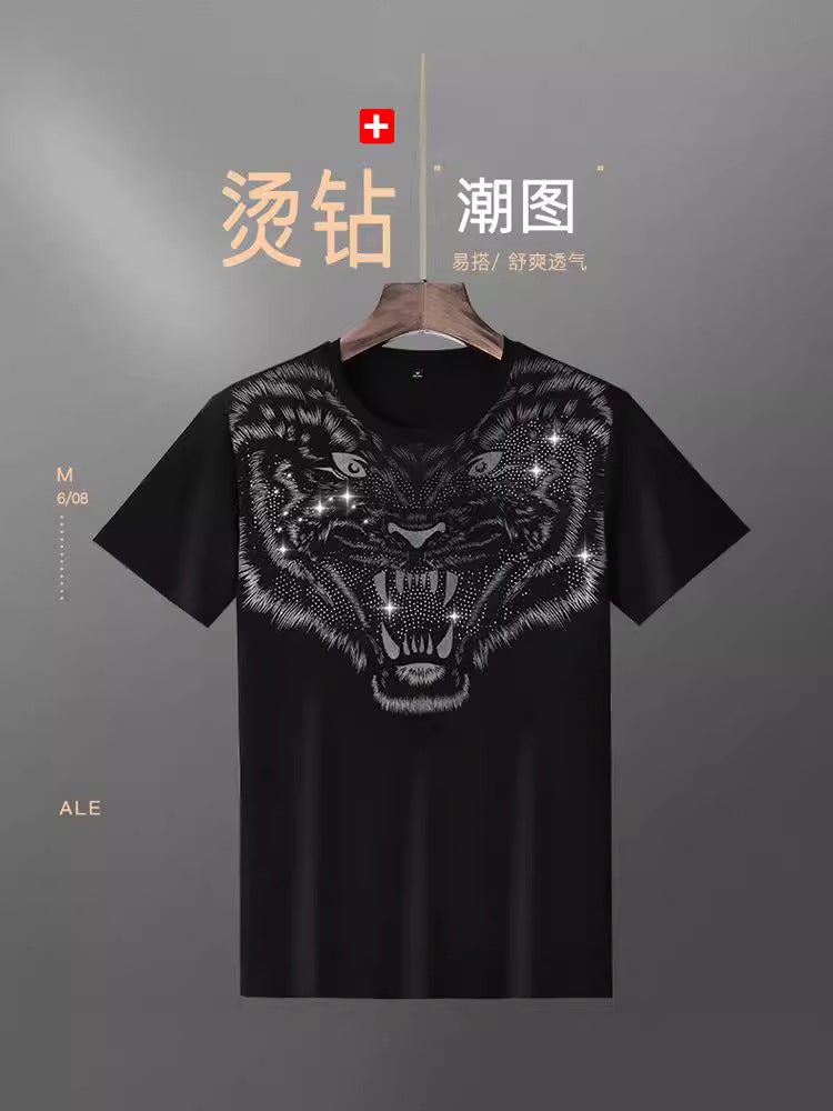 European Fashion Brand Heavy Craft Drilling Short Sleeve T-Shirt 2024 Summer Explosions Men'S Casual Fashion Round Neck Half Sleeve - Image 4