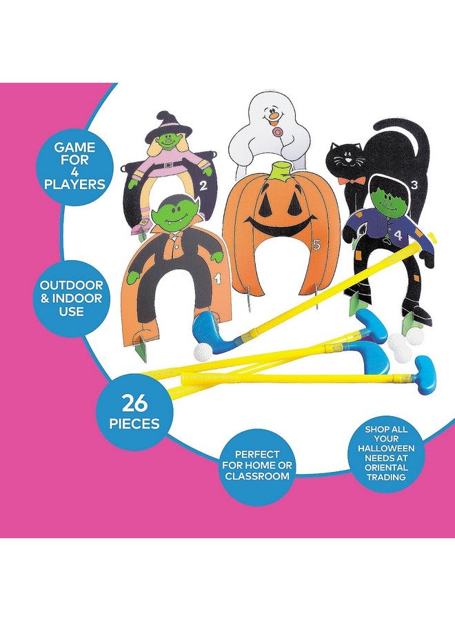 Fun Express Halloween Mini Golf Set - Includes 2 Clubs 2 Balls Holes Accessories - Perfect for Halloween Party Games Trick-or-Treat Fun - Indoor/Outdoor Play Kids’ Halloween Toys Spooky Design - 1 Set - Image 3