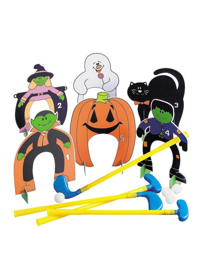 Fun Express Halloween Mini Golf Set - Includes 2 Clubs 2 Balls Holes Accessories - Perfect for Halloween Party Games Trick-or-Treat Fun - Indoor/Outdoor Play Kids’ Halloween Toys Spooky Design - 1 Set - Image 1