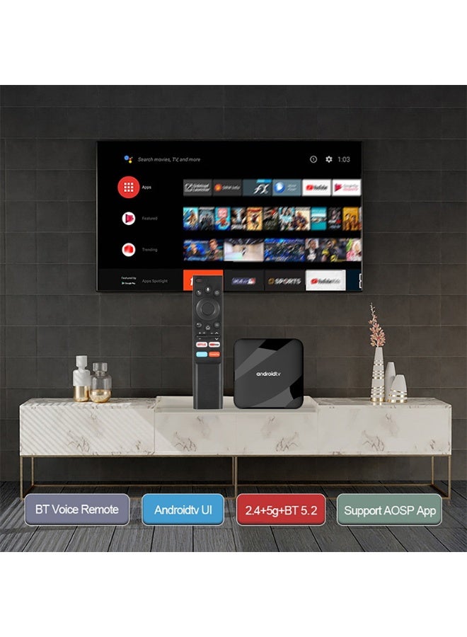 تلفزيون صندوق التلفاز ATV أندرويد 14 بتقنية بلوتوث 5.2، 4 جيجابايت ذاكرة عشوائية، 64 جيجابايت ذاكرة تخزين، مع معالج رباعي النواة S905W2، دعم واي فاي مزدوج 2.4G و5G، جهاز تحكم عن بُعد صوتي، مشغل وسائط بدقة 8K و4K. - Image 4