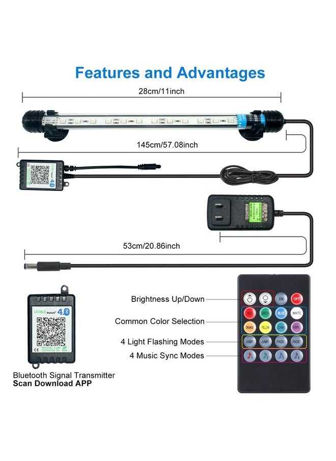 Varmhus - VARMHUS LED Aquarium Light,Fish Tank Light with Remote Controller&APP Control,DIY Full Spectrum Optional Color&Intelligent Timing and Dimming,29 Light Modes and 4 Music Control Modes 12LEDS-RGB 11'' - Image 1