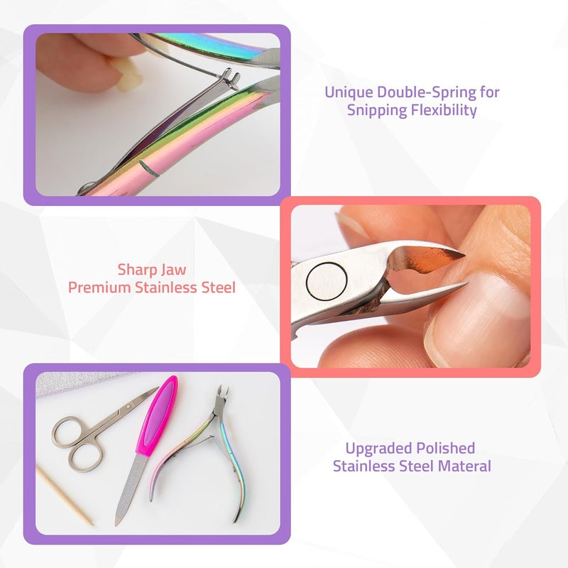Utopia Care Cuticle Trimmer with Pusher, Nail Trimmer Set, Professional Manicure & Pedicure Kit, Cuticle Remover Tool Kit, Rainbow - Image 2