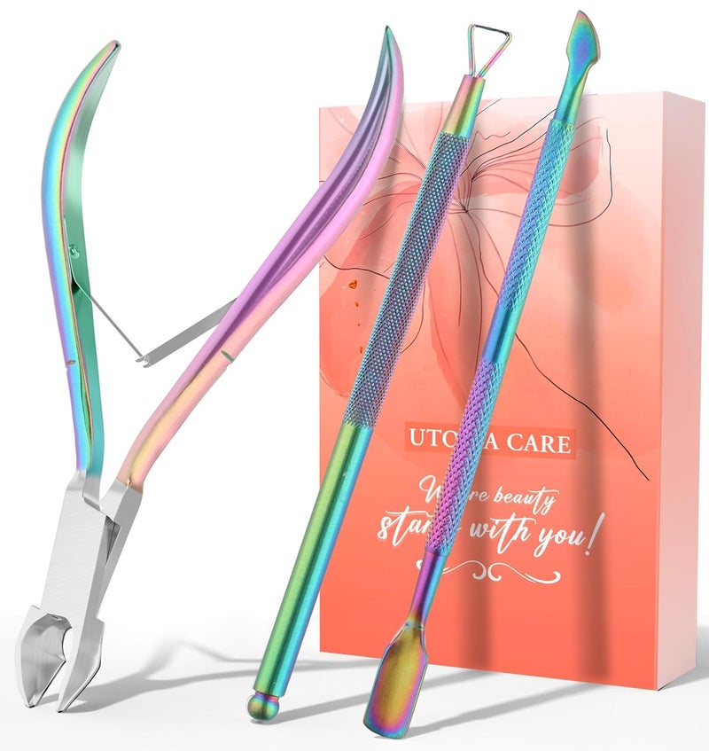 Utopia Care Cuticle Trimmer with Pusher, Nail Trimmer Set, Professional Manicure & Pedicure Kit, Cuticle Remover Tool Kit, Rainbow - Image 1