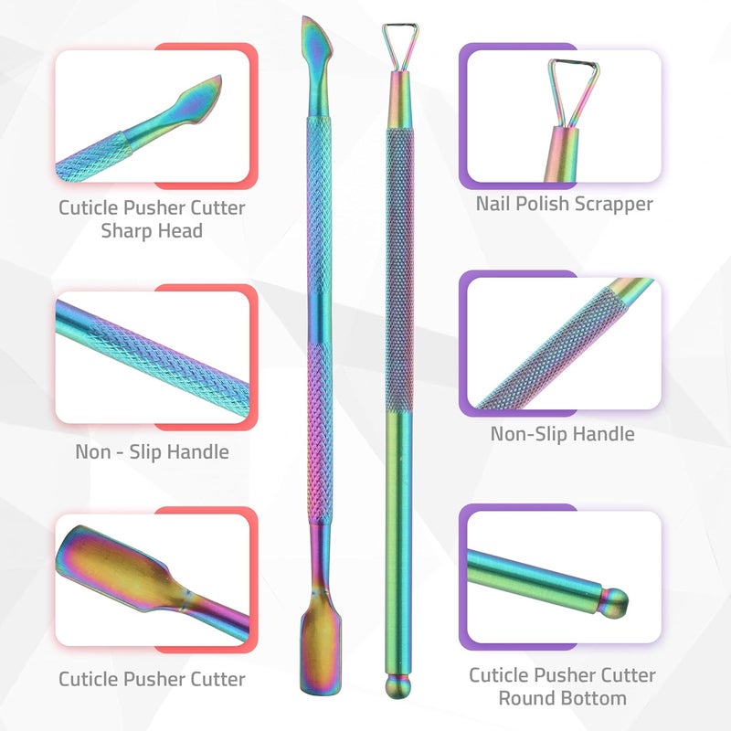 Utopia Care Cuticle Trimmer with Pusher, Nail Trimmer Set, Professional Manicure & Pedicure Kit, Cuticle Remover Tool Kit, Rainbow - Image 3