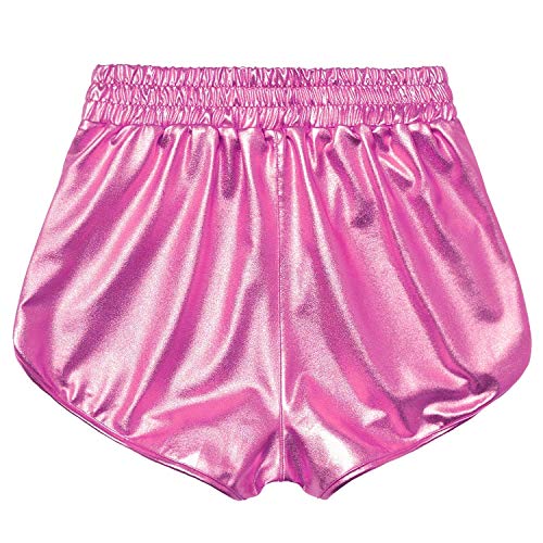 PESION Women's Pink Metallic Shorts Shiny Pants Sparkly Hot Yoga Outfit, Pink Medium - Image 4