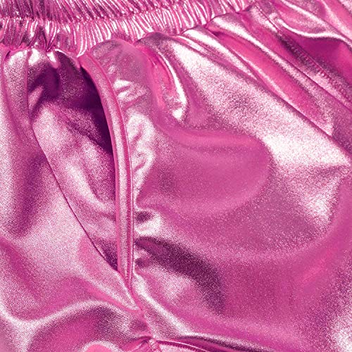 PESION Women's Pink Metallic Shorts Shiny Pants Sparkly Hot Yoga Outfit, Pink Medium - Image 5