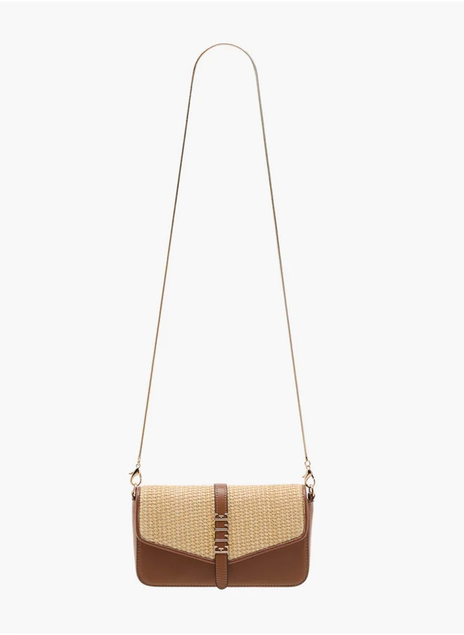 ايل Women's Textured Crossbody Bag with Chain Strap and Button Closure