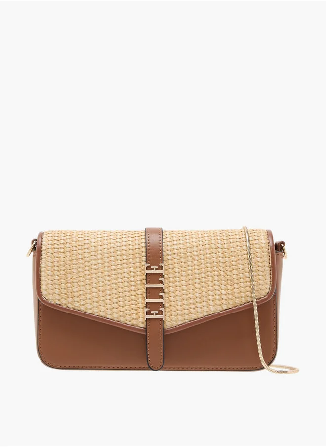 ايل Women's Textured Crossbody Bag with Chain Strap and Button Closure
