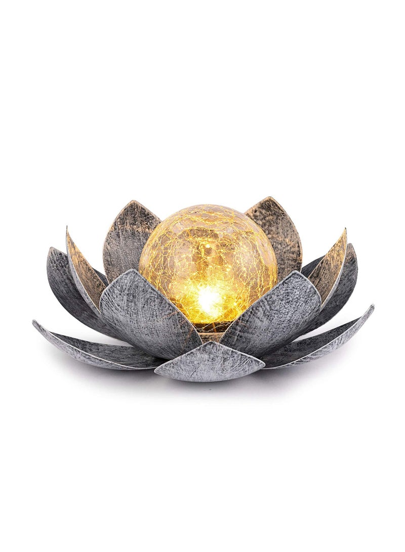SYOSI Outdoor Garden Solar Lights, Crackle Globe Glass Lotus Solar Light Waterproof LED Metal Flower Lights Solar Powered Lotus Garden Lights  for Patio,Lawn,Walkway,Tabletop,Ground Outdoor Decor  - Image 1