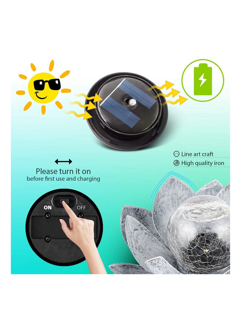 SYOSI Outdoor Garden Solar Lights, Crackle Globe Glass Lotus Solar Light Waterproof LED Metal Flower Lights Solar Powered Lotus Garden Lights  for Patio,Lawn,Walkway,Tabletop,Ground Outdoor Decor  - Image 3