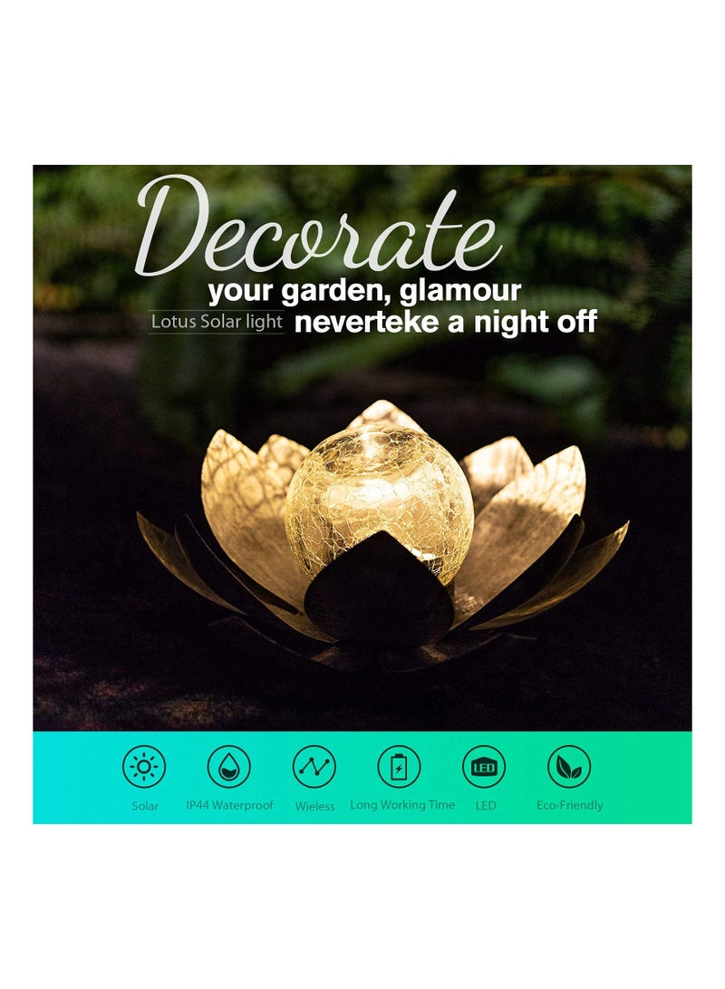 SYOSI Outdoor Garden Solar Lights, Crackle Globe Glass Lotus Solar Light Waterproof LED Metal Flower Lights Solar Powered Lotus Garden Lights  for Patio,Lawn,Walkway,Tabletop,Ground Outdoor Decor  - Image 2