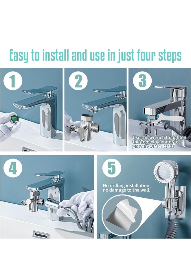 Topyich - Multifunction Shower Set Head Universal Water Taps, 3 in 1 Bathroom Multi function Bidet Spray Water Taps with 360° Rotating Faucet Sprayer and Massage Shower Head  for Daily Washing,Universal Faucet Bubbler Anti-Splash Head Extendere - Image 1