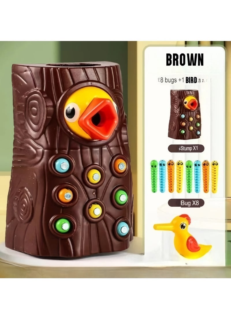 AROAQ Toddler Toy Game Set, Bird Catch And Feed Game, Safe And Durable Montessori Educational Toys, Portable Magnetic Bird Caterpillars Toy Set For Baby Boy Girl, (Brown Set A)  - Image 1