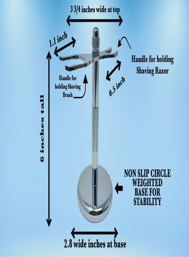 G.B.S Chrome Brush and Razor Stand - Textured Chrome Shaving Stand, - Stylish and Unbreakable Stand Best for Your Bathroom Everyday Grooming, Fits Most 3 and 5 Blade Razors Double Edge Safety Razors and Shaving Brush Stand - Image 2