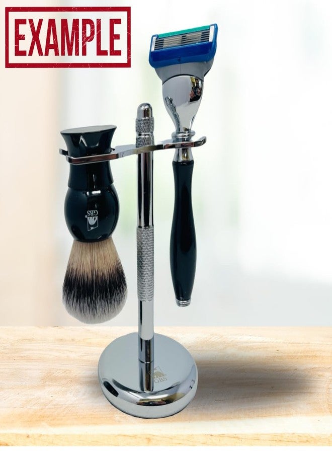 G.B.S Chrome Brush and Razor Stand - Textured Chrome Shaving Stand, - Stylish and Unbreakable Stand Best for Your Bathroom Everyday Grooming, Fits Most 3 and 5 Blade Razors Double Edge Safety Razors and Shaving Brush Stand - Image 3