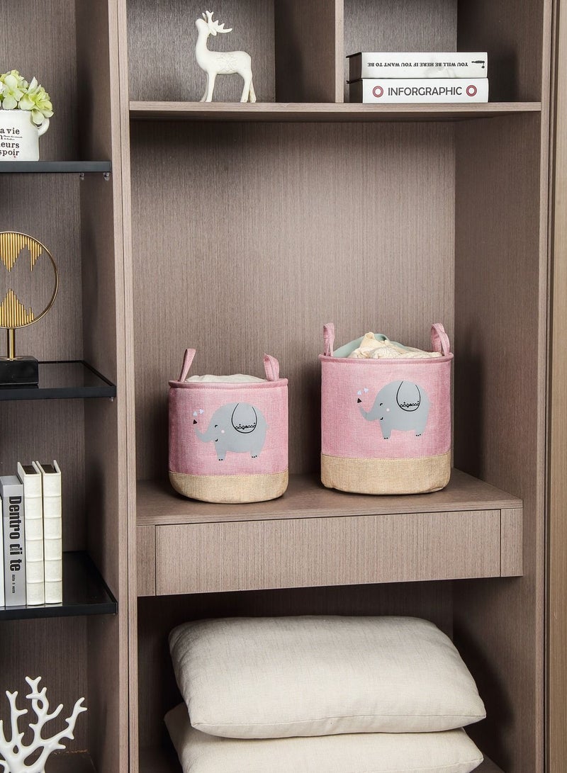 LAWAZIM Round Laundry Basket Set 2 Pieces Storage Basket | Laundry Hamper | Boxes for Organizing - Pink - Image 2