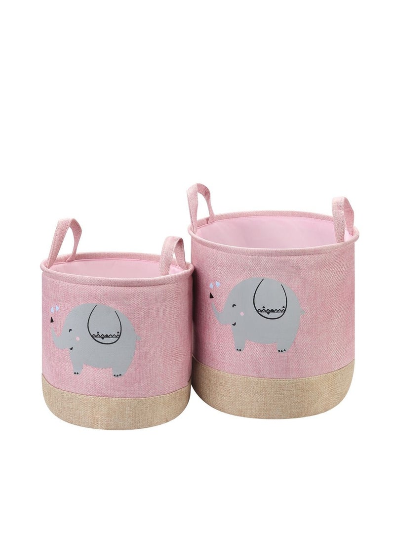 LAWAZIM Round Laundry Basket Set 2 Pieces Storage Basket | Laundry Hamper | Boxes for Organizing - Pink - Image 1