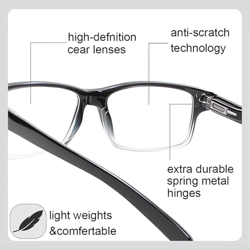 Kerecsen Reading Glasses 5 Pairs Quality Readers Spring Hinge Glasses for Reading for Men and Women (5 Black, 1.75, x) - Image 5