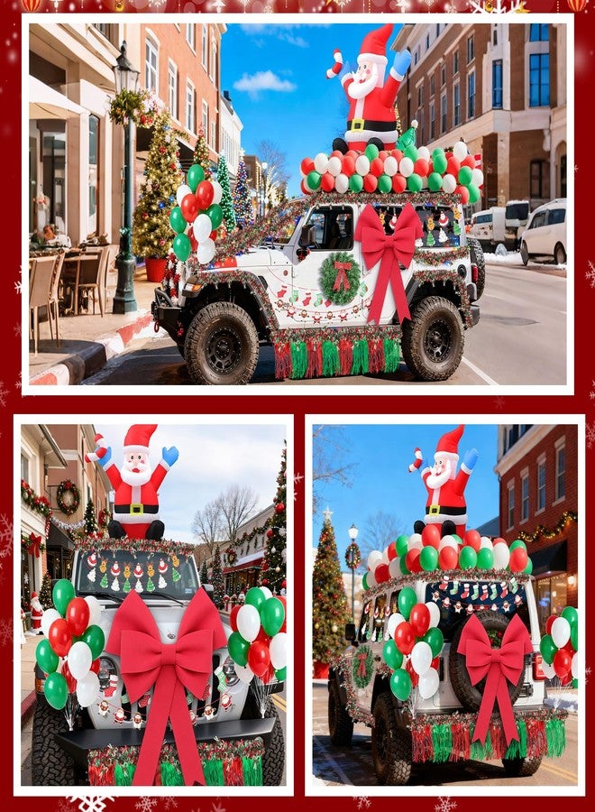 Suncalla 75pcs Christmas Parade Float Large Car Decoration 48inch Inflatable Santa Claus 24inch Giant Bow 1christmas Wreath 4red Green Metallic Foil Fringe 4 118.8inch Tinsel Garland 4banner 60balloon - Image 4