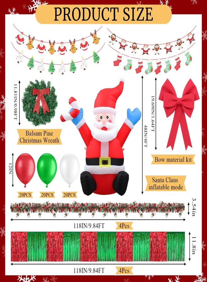Suncalla 75pcs Christmas Parade Float Large Car Decoration 48inch Inflatable Santa Claus 24inch Giant Bow 1christmas Wreath 4red Green Metallic Foil Fringe 4 118.8inch Tinsel Garland 4banner 60balloon - Image 2