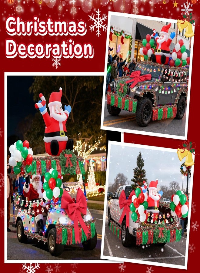 Suncalla 75pcs Christmas Parade Float Large Car Decoration 48inch Inflatable Santa Claus 24inch Giant Bow 1christmas Wreath 4red Green Metallic Foil Fringe 4 118.8inch Tinsel Garland 4banner 60balloon - Image 3