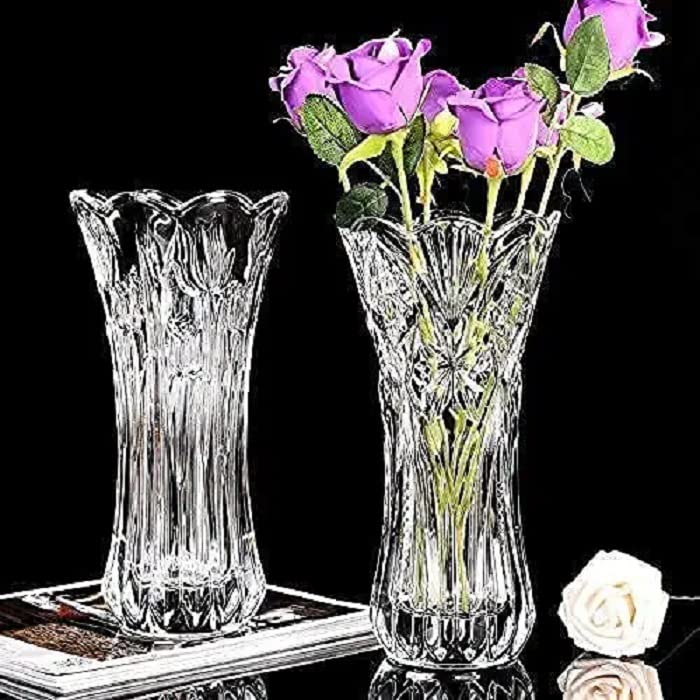 OUPSTRIVE Crystal Vase Glass Flower Vase Pot Crystal Clear Vase for Living Room Long Glass Vase Decoration for Home Glass Jar for Plants Indoor Room Home Office Design 2 - Image 3