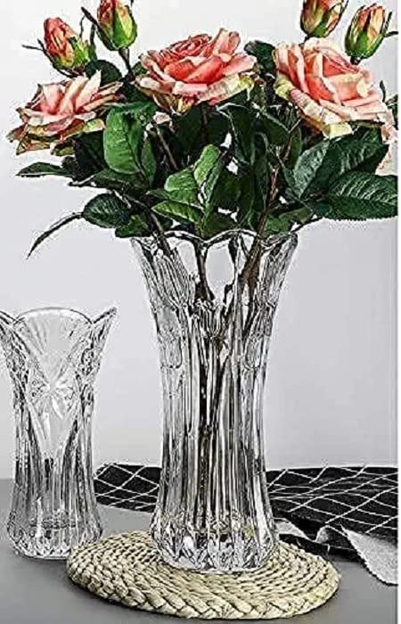 OUPSTRIVE Crystal Vase Glass Flower Vase Pot Crystal Clear Vase for Living Room Long Glass Vase Decoration for Home Glass Jar for Plants Indoor Room Home Office Design 2 - Image 2