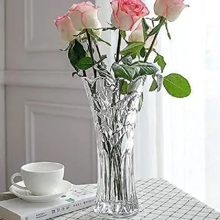 OUPSTRIVE Crystal Vase Glass Flower Vase Pot Crystal Clear Vase for Living Room Long Glass Vase Decoration for Home Glass Jar for Plants Indoor Room Home Office Design 2 - Image 1