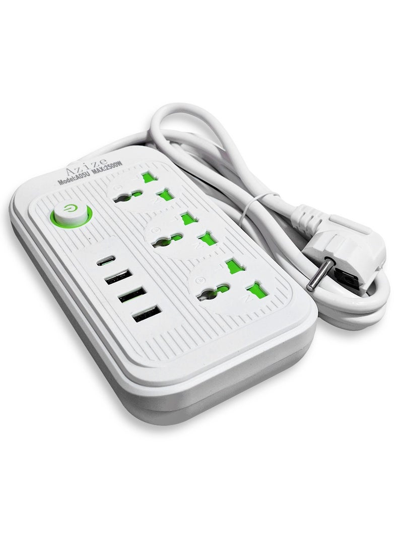 A05U Smart Power Strip, Multi-Outlet with Surge Protection, 3 2500W Power Outlets, 3 USB Ports, and 1 Type-C Port, Fast and Safe Charging, Stylish White Design, Ideal for Home, Office and Smart Devices  - Image 2