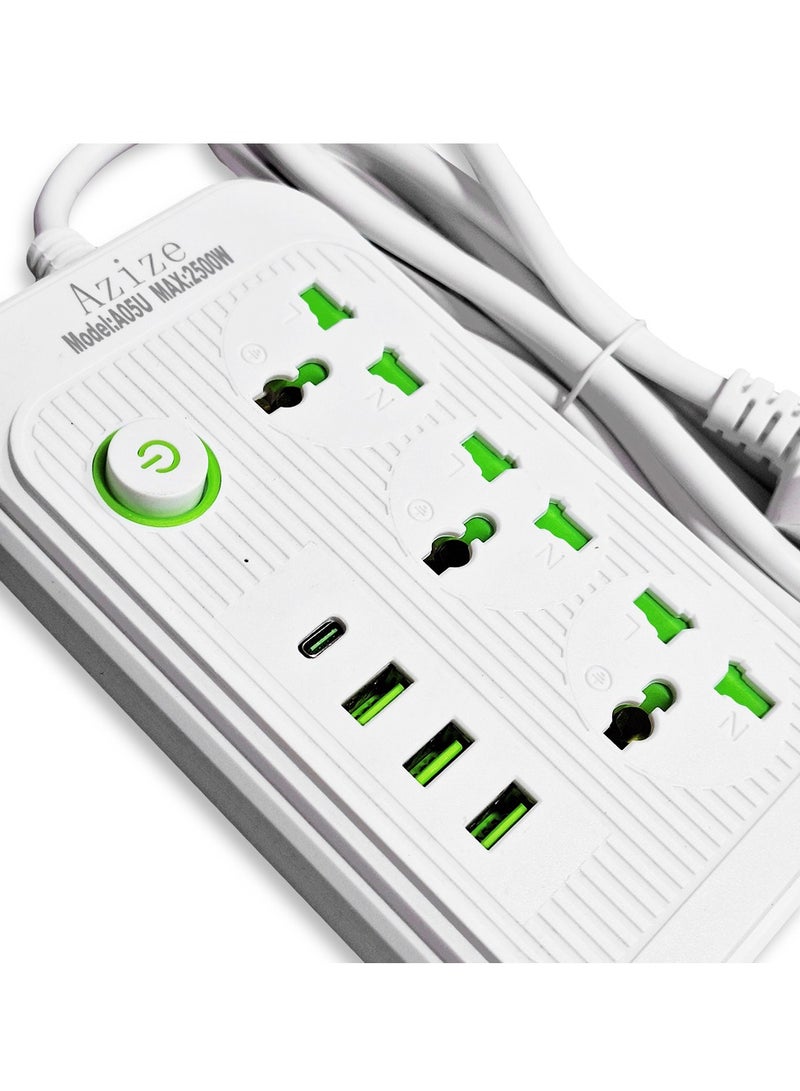 A05U Smart Power Strip, Multi-Outlet with Surge Protection, 3 2500W Power Outlets, 3 USB Ports, and 1 Type-C Port, Fast and Safe Charging, Stylish White Design, Ideal for Home, Office and Smart Devices  - Image 3