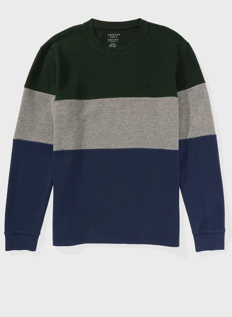 American Eagle Colorblock Crew Neck Thermal T-Shirt