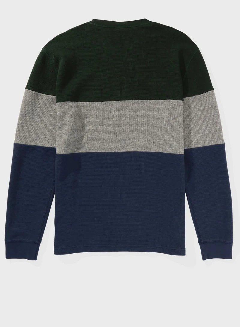 American Eagle Colorblock Crew Neck Thermal T-Shirt