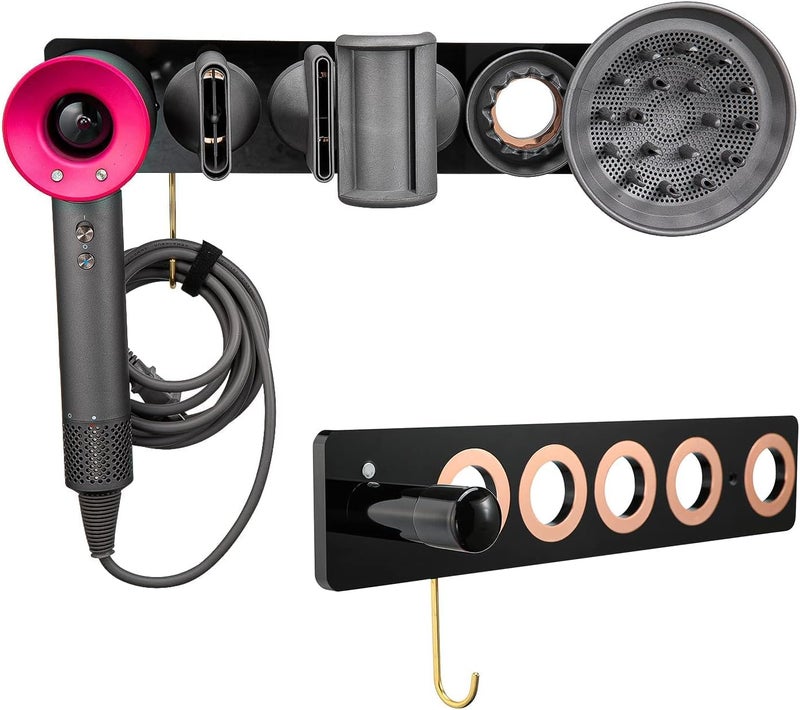 Hair Dryer Holder, Acrylic Wall Mount Bracket Stand Storage Rack Organizer Fits for Dyson Supersonic Hair Blow Dryer, Space Organizer for Bathroom/Bedroom/Washroom(Black) - Image 1