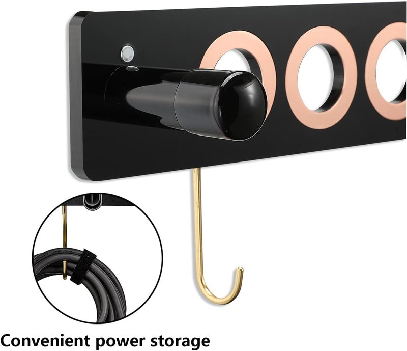 Hair Dryer Holder, Acrylic Wall Mount Bracket Stand Storage Rack Organizer Fits for Dyson Supersonic Hair Blow Dryer, Space Organizer for Bathroom/Bedroom/Washroom(Black) - Image 3