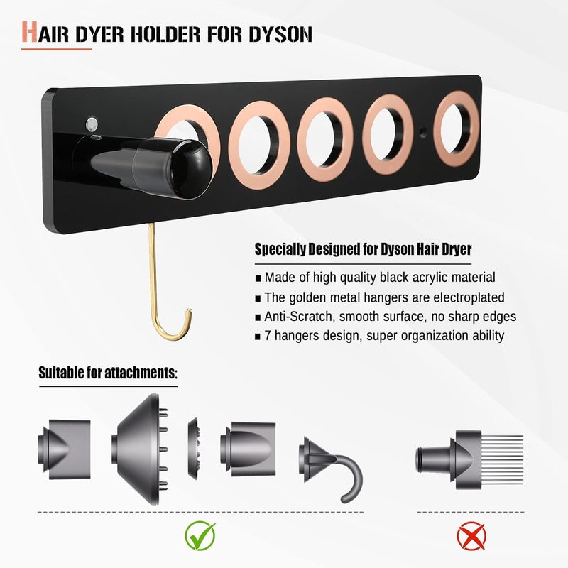 Hair Dryer Holder, Acrylic Wall Mount Bracket Stand Storage Rack Organizer Fits for Dyson Supersonic Hair Blow Dryer, Space Organizer for Bathroom/Bedroom/Washroom(Black) - Image 4